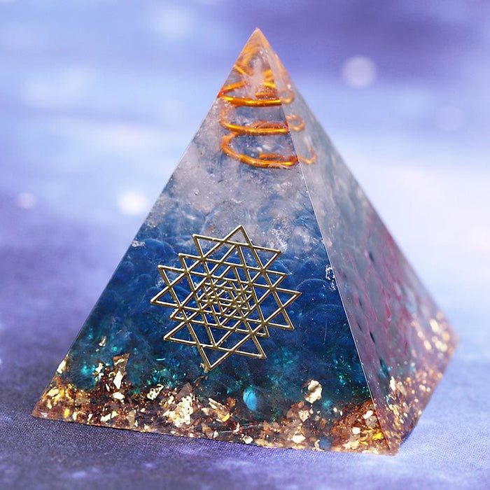 Energy Orgonite Pyramid Blue Glass Gravel Healing Crystals