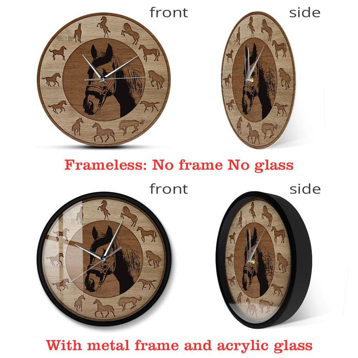 Farmhouse Style Horse Silhouettes Wall Clock Wood Grain