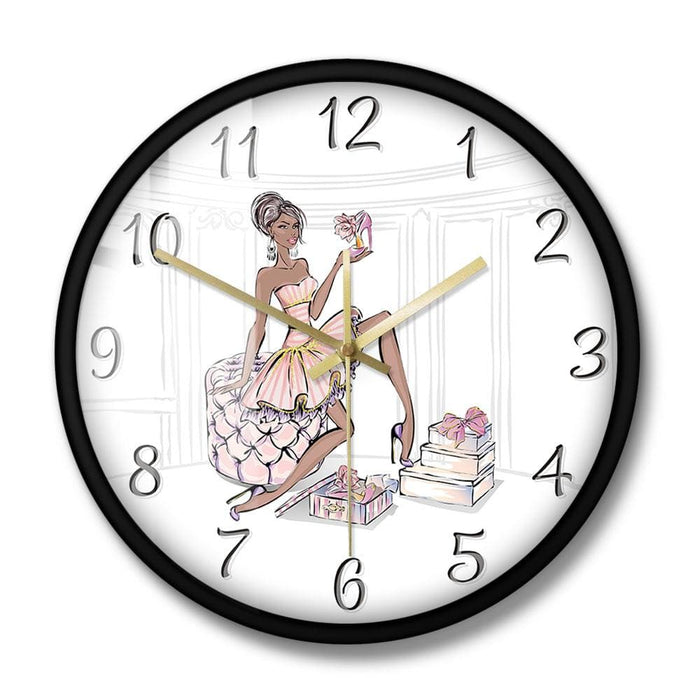 Fashion Girl With High Heel Shoes Luxury Wall Clock Tide