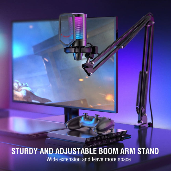 Condenser Cardioid Mic Set With Mute Button Rgb Arm Stand