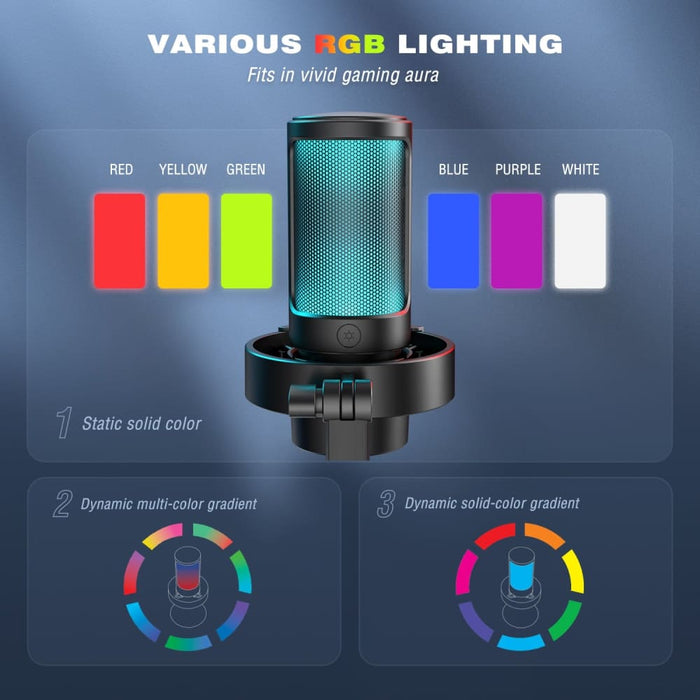 Usb Microphone For Recording And Streaming With 3 Rgb Modes