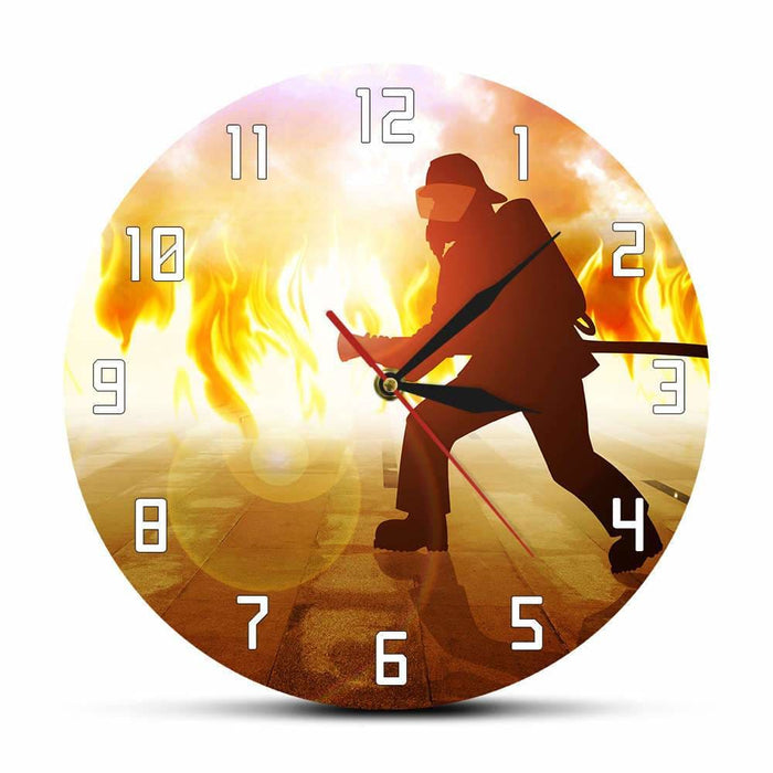 Firefighter Fighting a Fire Custom Clock Duty Calls Firemen