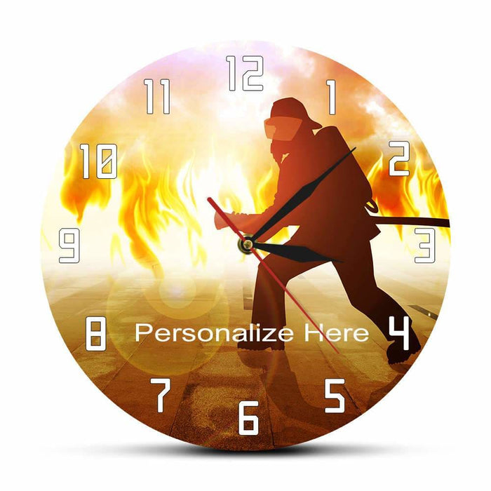 Firefighter Fighting a Fire Custom Clock Duty Calls Firemen