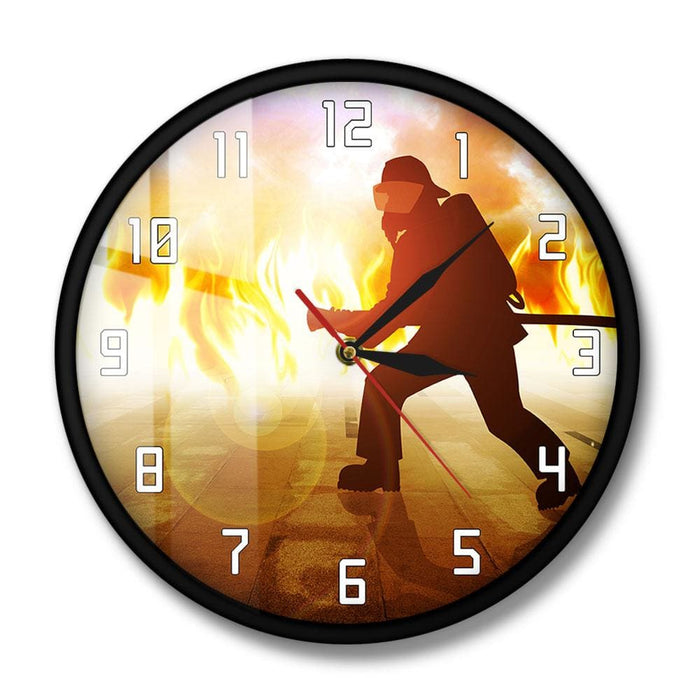 Firefighter Fighting a Fire Custom Clock Duty Calls Firemen