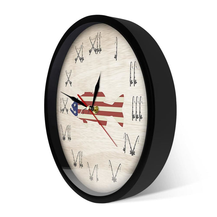 Fishing Distressed American Usa Flag Wall Clock Pole Roman