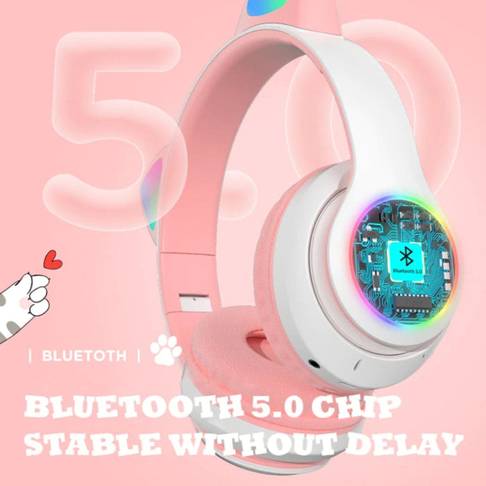 Vibe Geeks Flashing Light Bt Wireless Cat Ear Headset