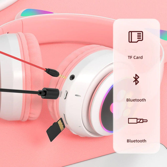 Vibe Geeks Flashing Light Bt Wireless Cat Ear Headset