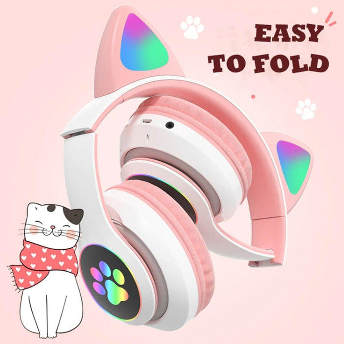 Vibe Geeks Flashing Light Bt Wireless Cat Ear Headset