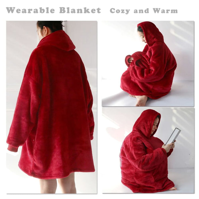 Fleece Blanket With Sleeves Hoodie Adults Soft Warm Plush