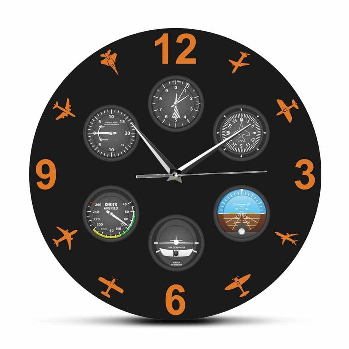 Flight Instrument With Military Aircrafts Modern Wall Clock