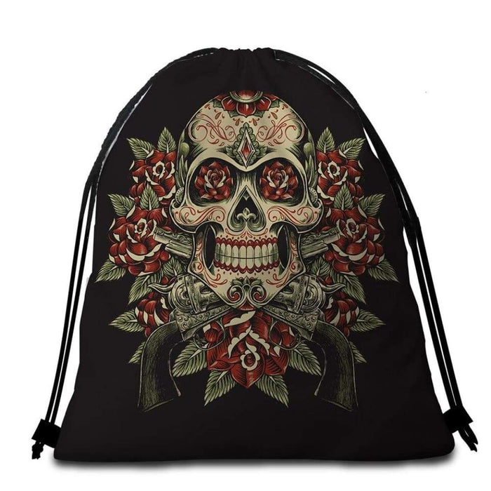 Floral Sugar Skull Round Beach Towel