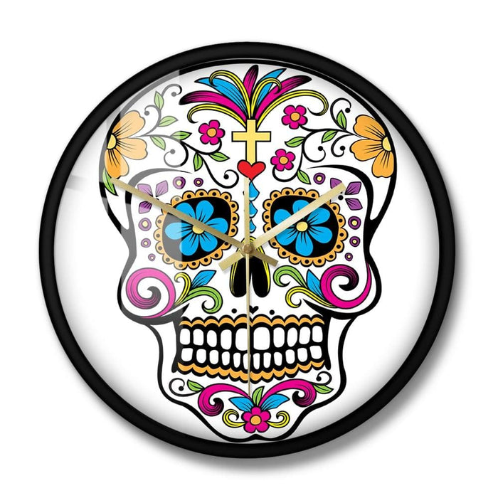 Floral Sugar Skull Wall Clock