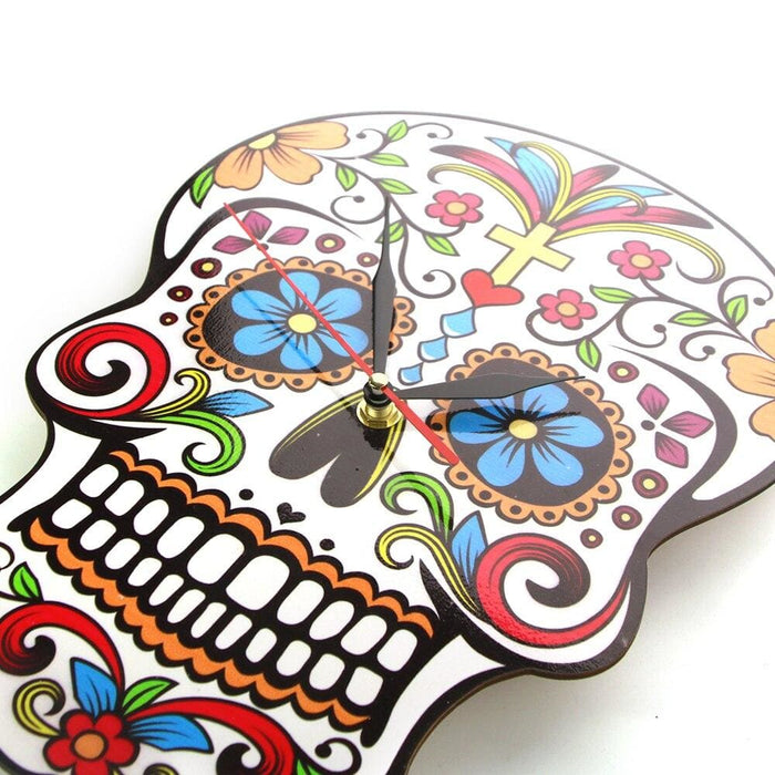 Floral Sugar Skull Wall Clock