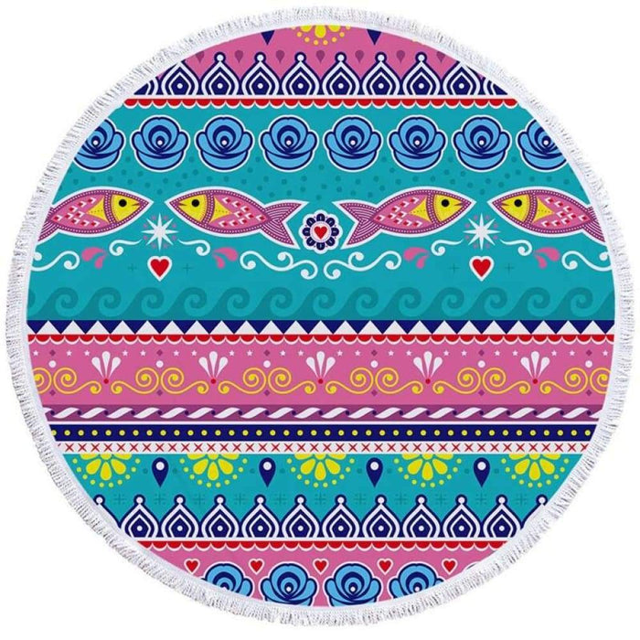 Geometric Ethnic Print Round Beach Towel