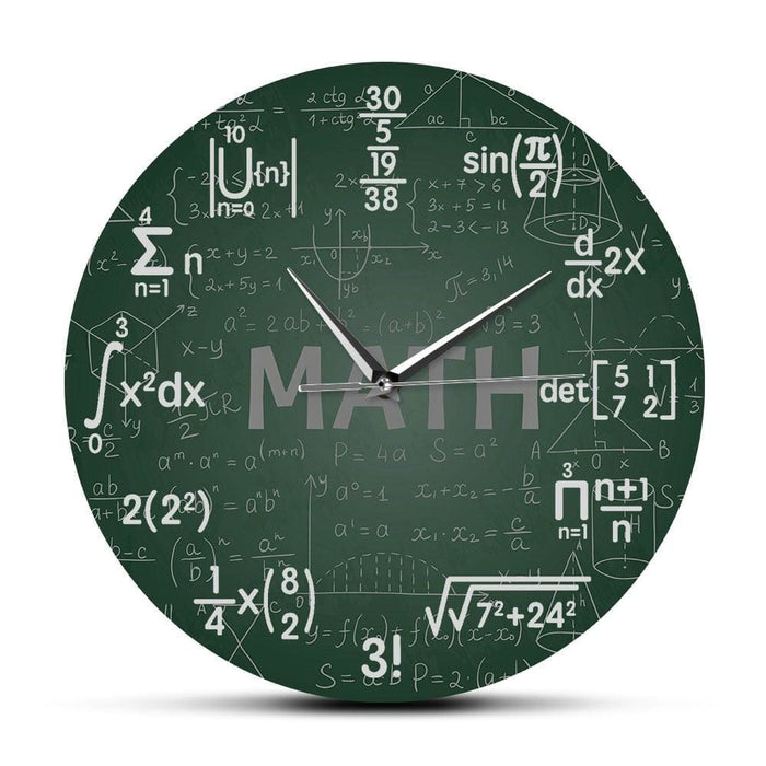 Green Chalkboard Math Formulas Wall Clock Hanging Watch Back