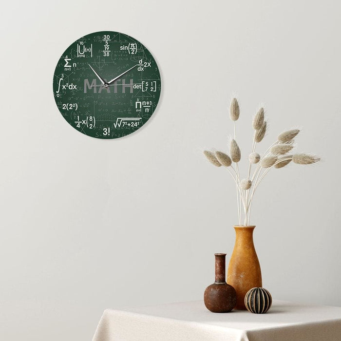 Green Chalkboard Math Formulas Wall Clock Hanging Watch Back
