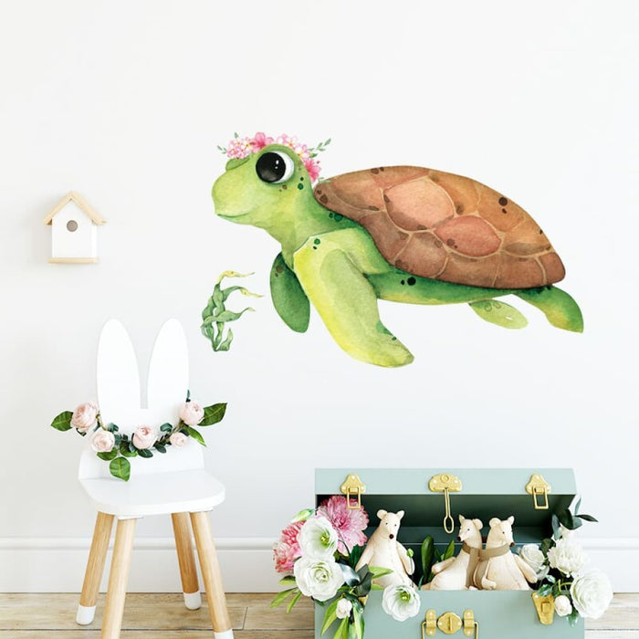 Green Sea Turtle Watercolor Style Wall Stickers For Kids