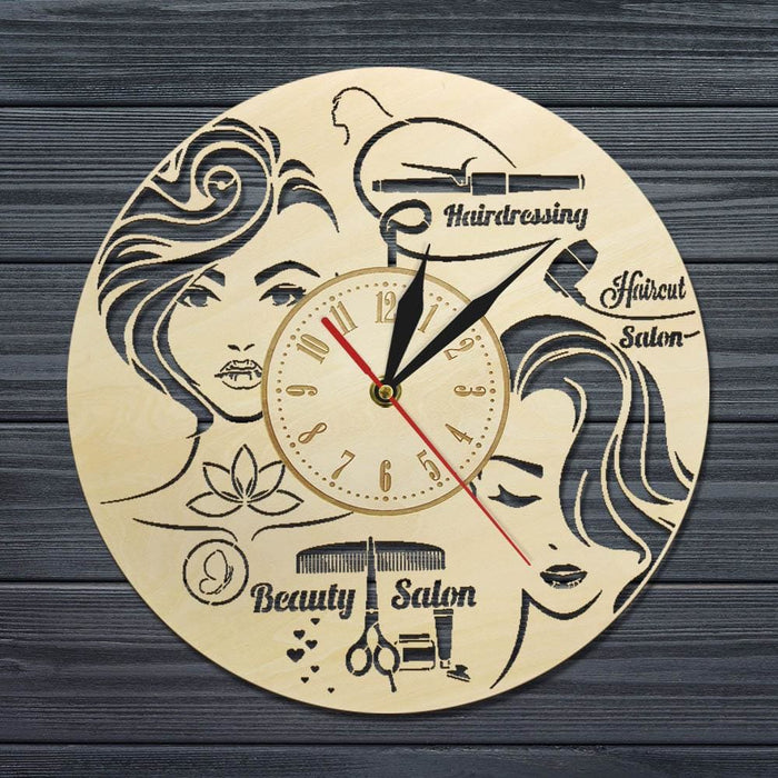 Hair Salon Wood Wall Clock