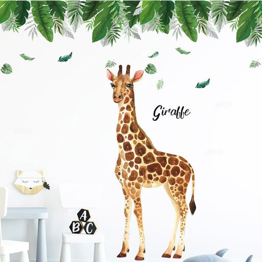 Hand Draw Painted 150cm Tall Large Giraffe Green Leaves Wall
