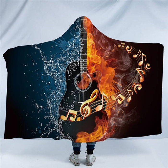 Hooded Blanket 3d Guitar Sherpa Fleece Wearable Adults