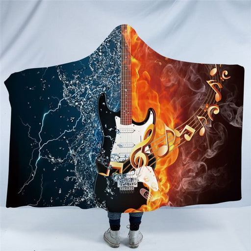 Hooded Blanket 3d Guitar Sherpa Fleece Wearable Adults