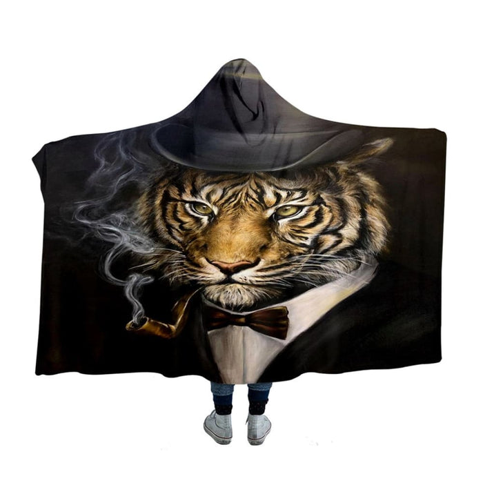 Hooded Blanket 3d Print Sherpa Fleece Smoking Animal