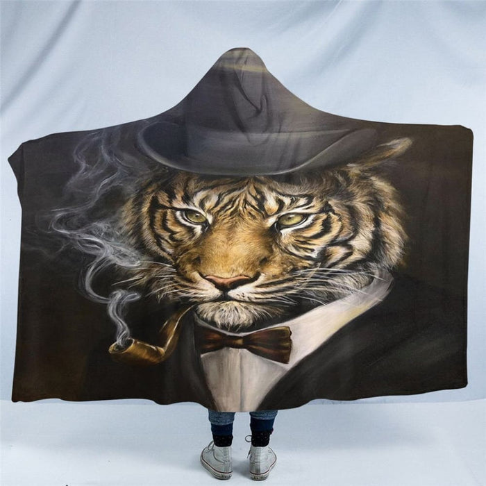 Hooded Blanket 3d Print Sherpa Fleece Smoking Animal