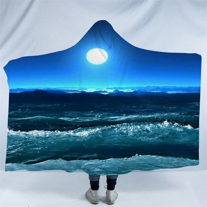 Hooded Blanket 3d Printed For Adults Sofa Moon Sky Sherpa