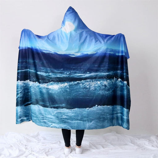 Hooded Blanket 3d Printed For Adults Sofa Moon Sky Sherpa