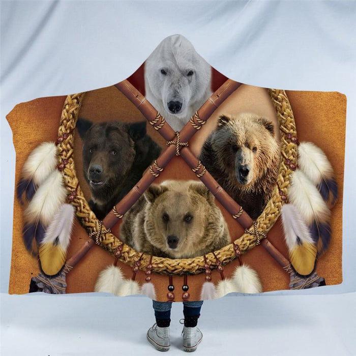 Hooded Blanket 3d Wolf Sherpa Fleece Wearable Wolves Tribal