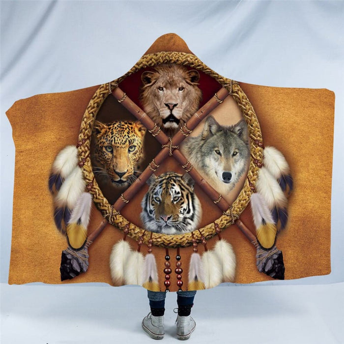 Hooded Blanket 3d Wolf Sherpa Fleece Wearable Wolves Tribal