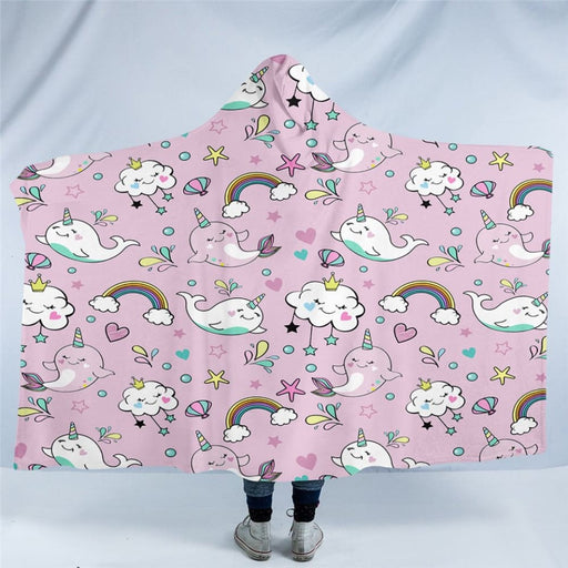 Hooded Blanket For Adult Cartoon Throw Purple Whale Wearable