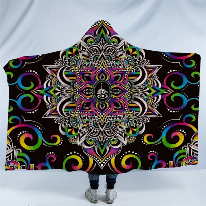 Hooded Blanket For Adult Gothic Colored Skull Sherpa Fleece