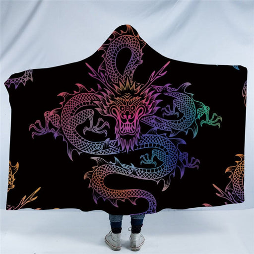 Hooded Blanket For Adults Colorful Chinese Printed Sherpa