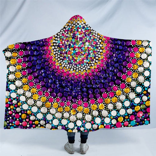 Hooded Blanket For Adults Colorful Sherpa Fleece Dots Art