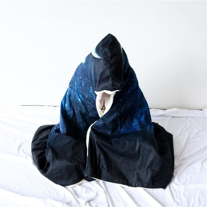 Hooded Blanket For Adults Microfiber Sherpa Fleece Galaxy