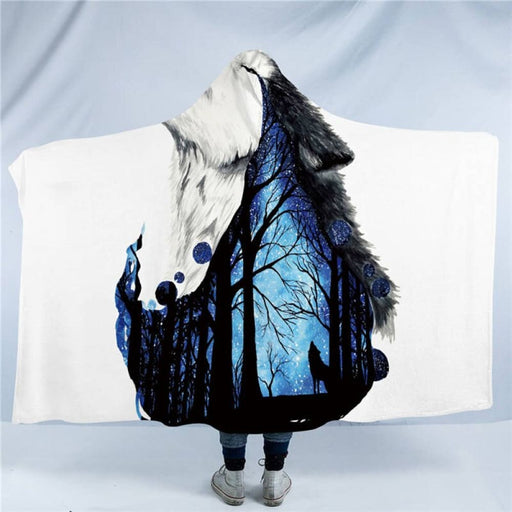 Hooded Blanket Animal Howling Wolf Soft Sherpa Fleece Forest
