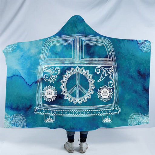 Hooded Blanket Blue Mandala Sherpa Fleece Wearable Peace