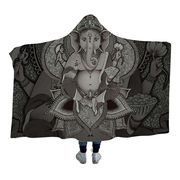 Hooded Blanket Boho Elephant Bodhisattva Universe Sherpa