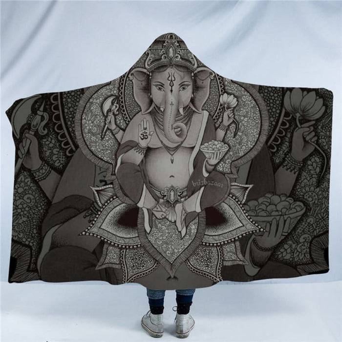 Hooded Blanket Boho Elephant Bodhisattva Universe Sherpa