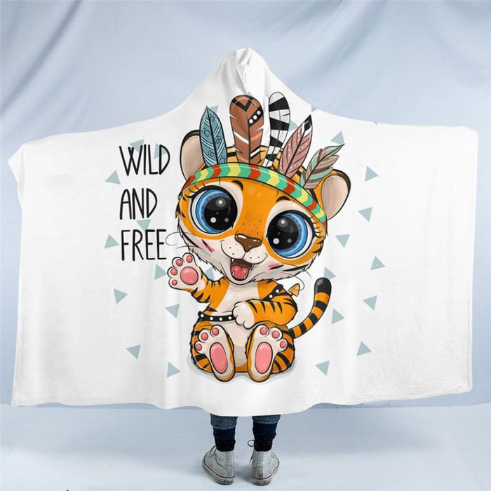 Hooded Blanket Cartoon Animal Sherpa Fleece Wearable Aztec