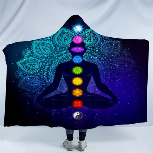 Hooded Blanket Colorful Sherpa Zen Theme Wearable Yoga