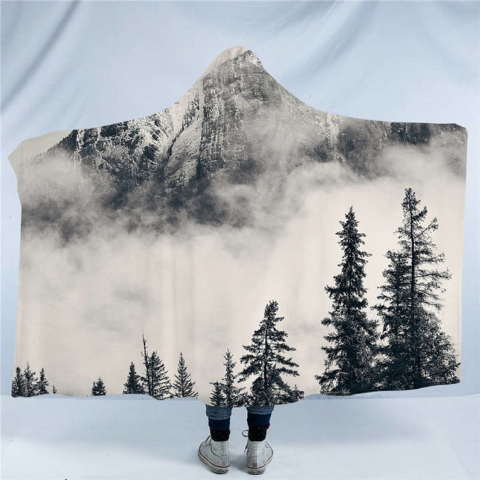 Hooded Blanket Coniferous Tree Sherpa Fleece Wearable Foggy