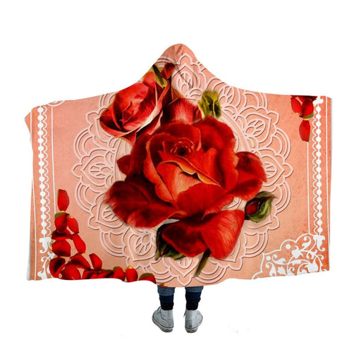 Hooded Blanket Flower Microfiber Sherpa Fleece 3d Print