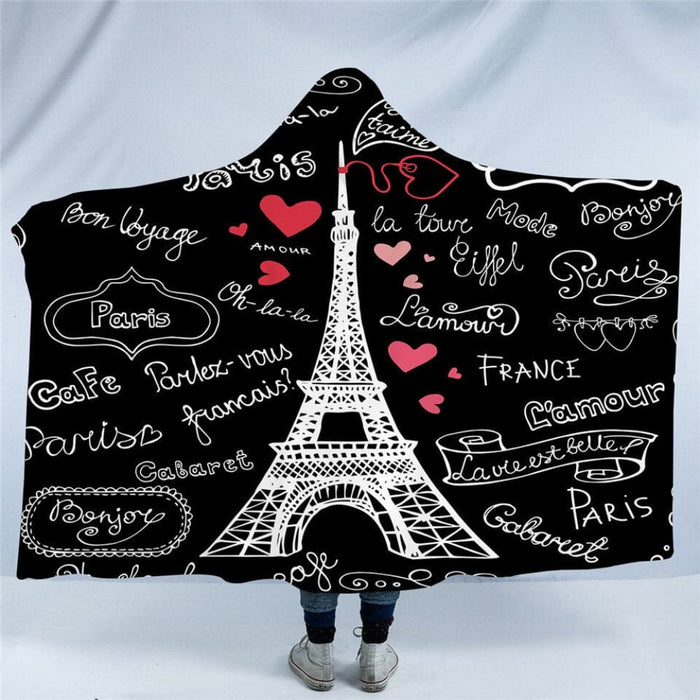 Hooded Blanket France Paris Tower Sherpa Fleece Microfiber