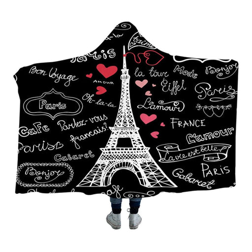 Hooded Blanket France Paris Tower Sherpa Fleece Microfiber