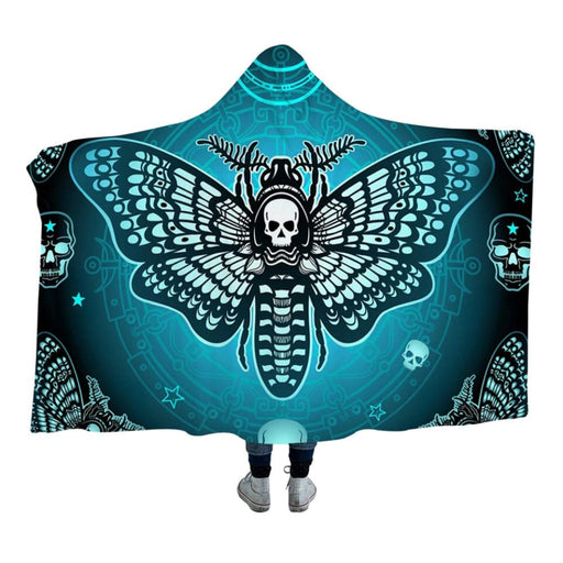 Hooded Blanket Gothic Skull Blue Stars Sherpa Fleece
