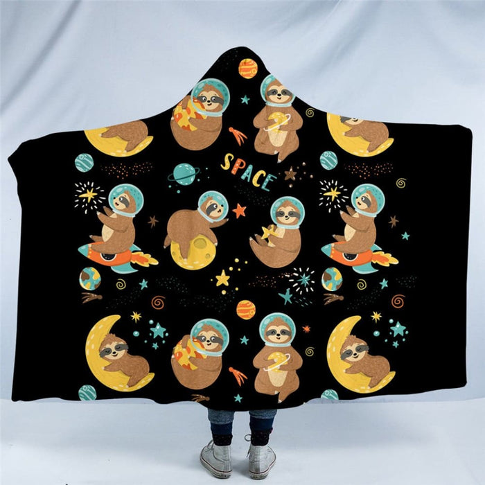 Hooded Blanket For Kids Space Sloth Sherpa Cartoon