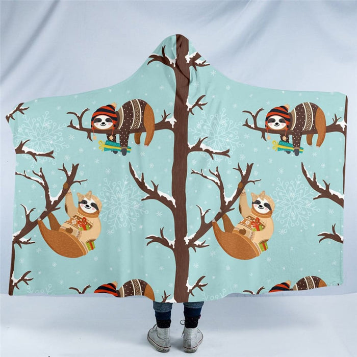 Hooded Blanket For Kids Space Sloth Sherpa Cartoon