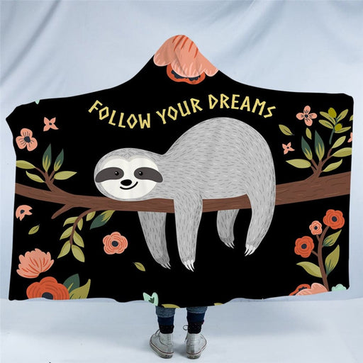 Hooded Blanket For Kids Space Sloth Sherpa Cartoon Astronaut